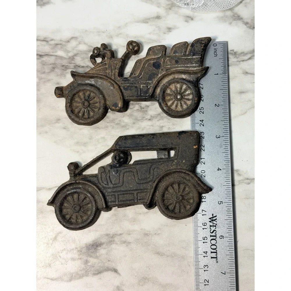 2~ CAST IRON WALL ART ANTIQUE CARS 4.5